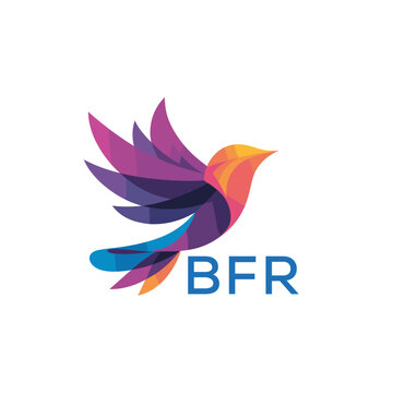 BFR Colorful Abstract Bird Logo Design &ndash; BFR Later Logo, Modern Geometric Flying Bird with BFR Text on White Background.
