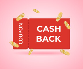 A gift voucher with a cash refund on the coupon. Cashback. For business promotion and online shopping with discounts. Sticker-tag, advertising banner.