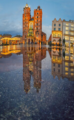 Amazing view of St. Mary's Basilica in Krakow, Poland. Sunset time