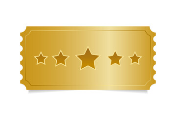 A golden ticket with stars isolated on a white background. Vector illustration