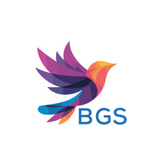 Obraz premium BGS Colorful Abstract Bird Logo Design – BGS Later Logo, Modern Geometric Flying Bird with BGS Text on White Background. 