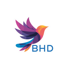 BHD Colorful Abstract Bird Logo Design – BHD Later Logo, Modern Geometric Flying Bird with BHD Text on White Background.
