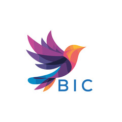 BIC Colorful Abstract Bird Logo Design – BIC Later Logo, Modern Geometric Flying Bird with BIC Text on White Background.
