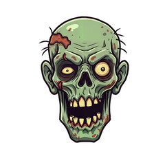 Fototapeta premium Scary zombie cartoon head for Halloween posters, game interfaces, horror flyers, and creepy comic visuals. Transparent Background, Cutout, PNG