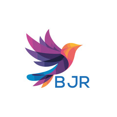 Obraz premium BJR Colorful Abstract Bird Logo Design – BJR Later Logo, Modern Geometric Flying Bird with BJR Text on White Background. 