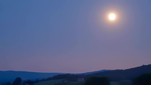 Harvest Moon Behind Rolling Hills