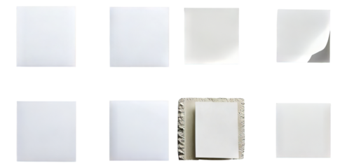 Collection of Blank Paper Squares for Design and Creative Projects, Isolated on Transparent, white background