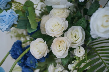 Elegant White and Blue Artificial Flower Arrangement Wedding Decor Inspiration
