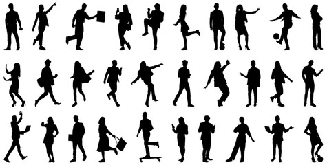 group of standing business people silhouette, black and white color isolated