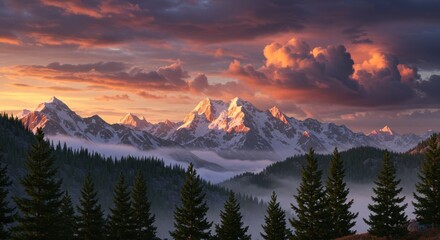 Obraz premium Majestic mountain range at sunset