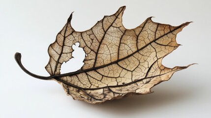 Dried leaf skeleton intricate veins detail