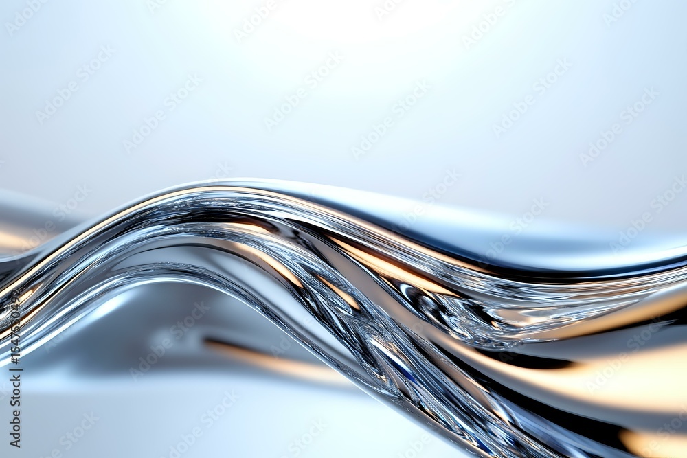 Poster elegant flowing chrome waves create dynamic abstract composition with smooth metallic curves and ref