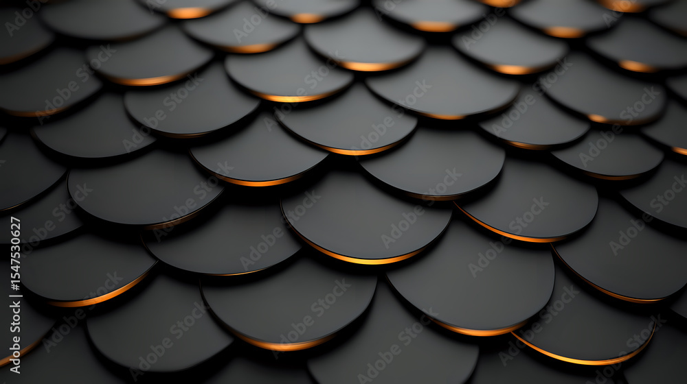 Poster dark overlapping scales with glowing copper edges create dramatic pattern and texture. abstract back