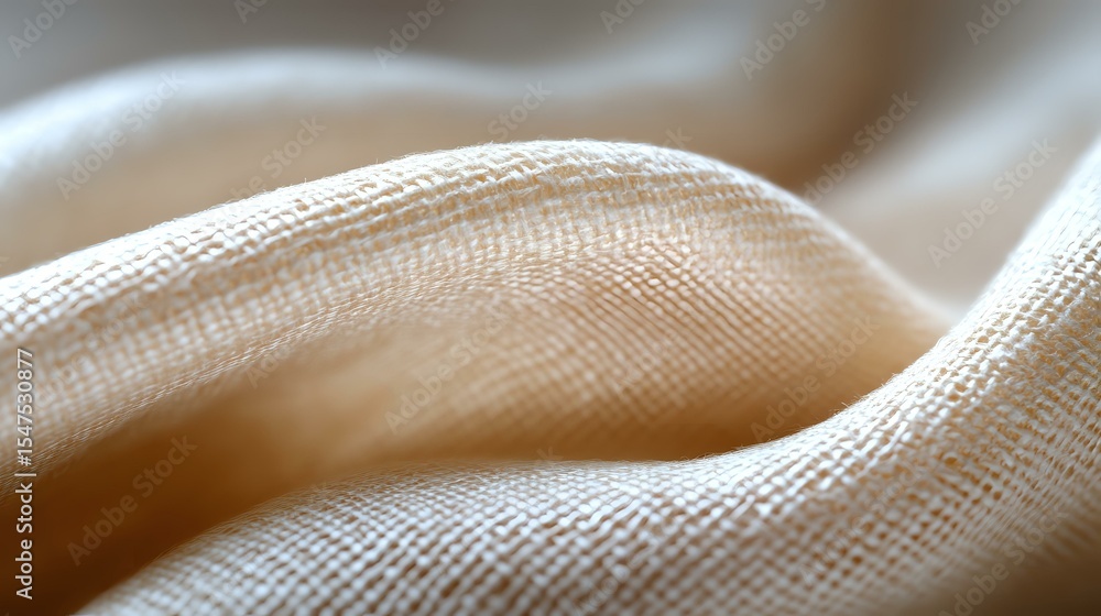 Aufkleber soft beige linen fabric with gentle folds and waves creating abstract texture pattern. natural cotto