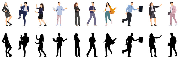 Fototapeta premium Diverse business people set. Businessmen, businesswomen standing portraits. Men and women employees, office workers, entrepreneurs. Flat graphic vector illustrations isolated on white background