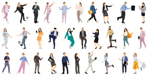 Office and business people vector collection - Set of characters working with computers, standing, talking and doing work. Flat design illustration