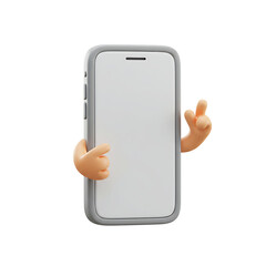 Cartoon hands reaching from behind a smartphone screen, digital art