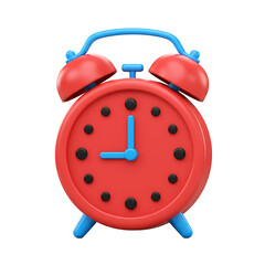 Vibrant 3D Cartoonish Red Alarm Clock with Blue Hands Image