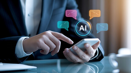 Person Using AI Chatbot on Smartphone – Digital Speech Bubbles, LLM Interaction, and Virtual Assistant Technology
AI chatbot, smartphone chat, digital speech bubbles, LLM, large language model, AI as
