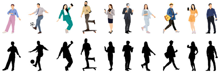 Obraz premium Diverse business people set. Businessmen, businesswomen standing portraits. Men and women employees, office workers, entrepreneurs. Flat graphic vector illustrations isolated on white background