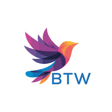 BTW Colorful Abstract Bird Logo Design &ndash; BTW Later Logo, Modern Geometric Flying Bird with BTW Text on White Background.
