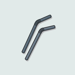 Two Dark Gray Plastic Drinking Straws Illustration