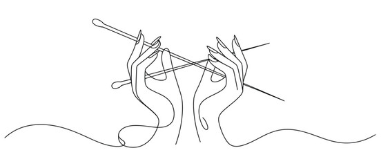 Elegant Line Art of Hands Knitting with Needles
