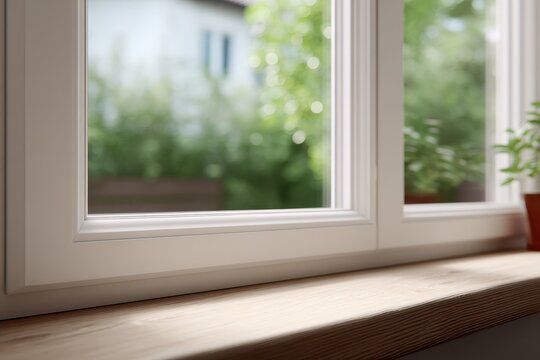 Fototapeta White window frame, out-of-focus view