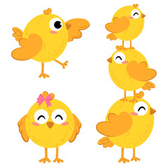 Happy chicken collection for easter party, Emodji for your collection. Vector illustration