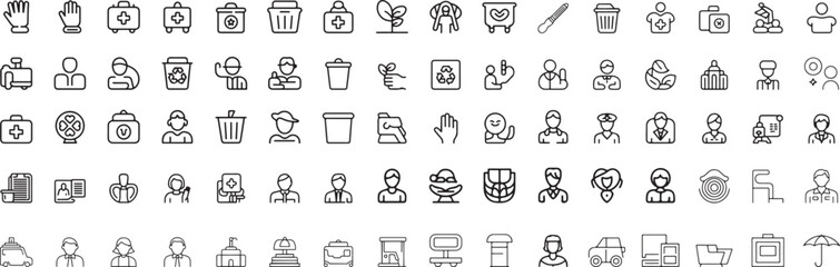 Diverse line icons set people professions medical waste recycling. eps-10
