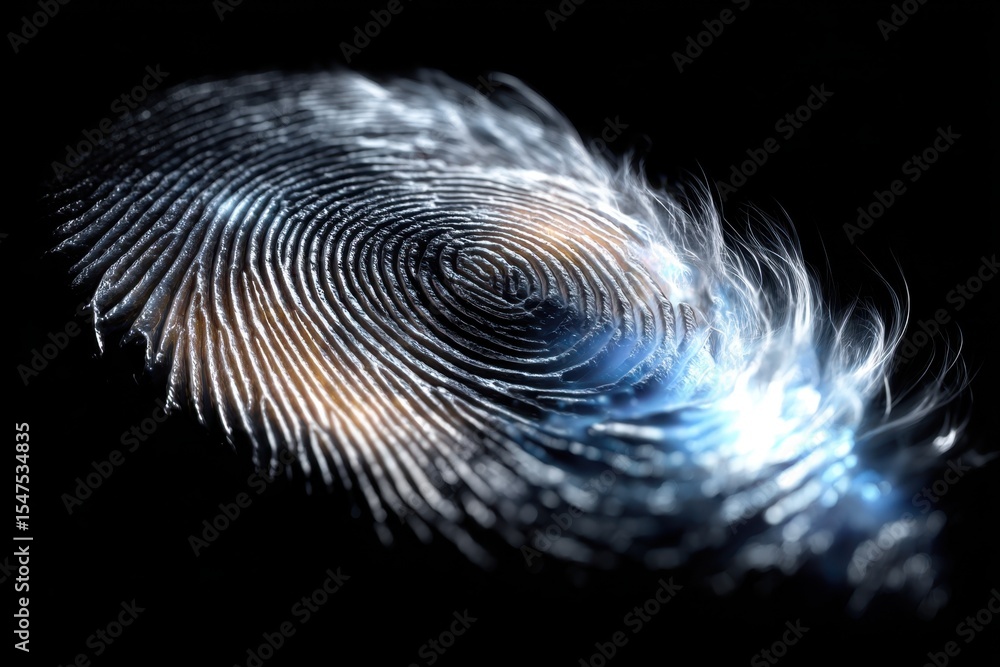 Poster unique fingerprint pattern with vibrant colors and intricate details captured in darkness