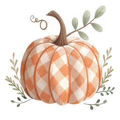 Gingham pumpkin autumn harvest isolated on transparent background
