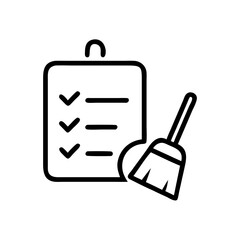 Obraz premium Cleaning checklist presented with symbolic broom, essential for task management. This cleaning checklist outlines steps and tools for managing tasks effectively.