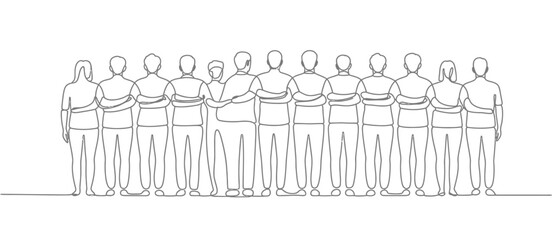 Group of People Standing Together Back View Line Art