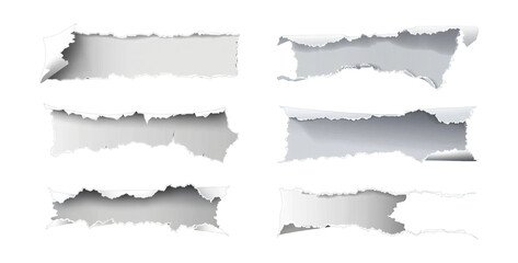 Torn Paper Banners Six Realistic Ripped Paper Edges for Design isolated transparent background