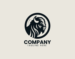 Fototapeta premium Bison head vector logo illustration depicting strong majestic animal silhouette inside circular emblem