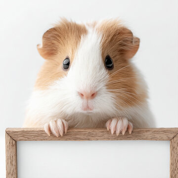brown mouse holding empty white board
