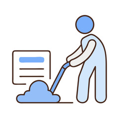 Fototapeta premium Person cleaning floor with vacuum cleaner. Illustration shows person using vacuum cleaner to remove dust and dirt from floor. Simple cleaning concept for house cleaning websites or blogs.