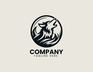 Fototapeta premium Howling wolf vector logo illustration with dynamic lines and moonlight enclosed in circular logo emblem