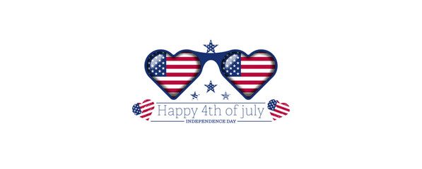 Abstract 3d heart shape eyeglasses usa flag, american flag sunglasses, independence day text vector illustration. Usa freedom flag glasses to use for 4th july independence day, memorial day projects. 