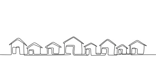 Continuous Line Drawing of a Row of Simple Houses