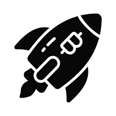 Well designed glyph icon of bitcoin launch rocket