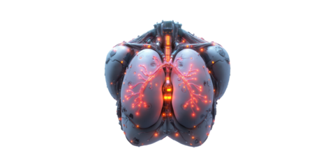 Futuristic Cybernetic Brain With Glowing Neural Connections. Advanced Ai And Technology Concept Isolated On Transparent Background