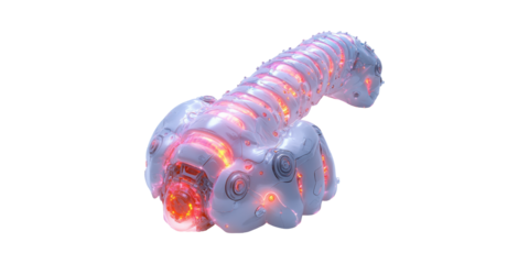 Futuristic Robotic Caterpillar With Glowing Elements. Advanced Technology And Innovation Concept Isolated On Transparent Background