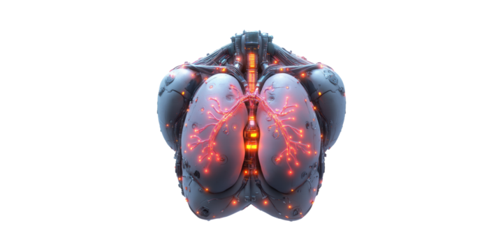 Futuristic Cybernetic Brain With Glowing Neural Connections. Advanced Ai And Technology Concept Isolated On Transparent Background