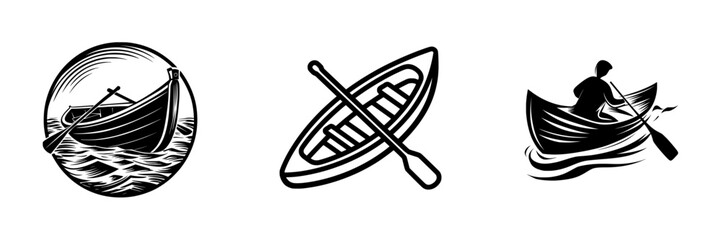 Rowboat Icon Rowing Row Boat Kayak Rower Sport Modern Black White Silhouette Symbol Sign Graphic Clipart Artwork Illustration Pictogram