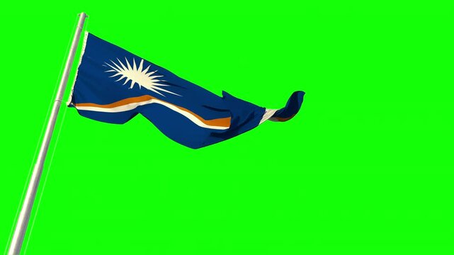 flag of Marshall Islands is waving on strong wind on green screen, isolated