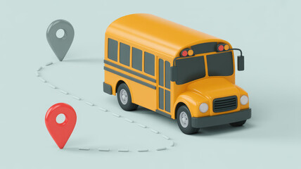 A yellow school bus with two red markers on it. The bus is on a route and the markers indicate the bus's current location