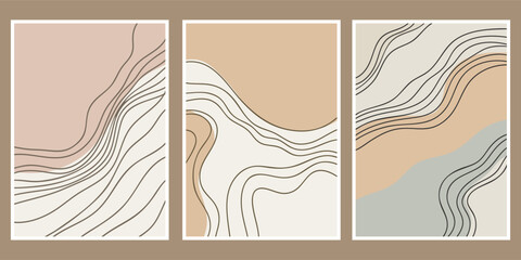 Collection of 3 abstract hand drawn retro boho style wall art © Kirsty Pargeter