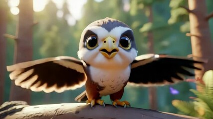 A small bird with a big beak is perched on a tree branch. The bird has a curious expression on its face, and it seems to be looking at the camera. The scene is set in a forest